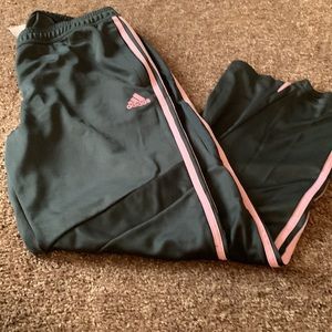 Adidas dark grey and pink athletic pants